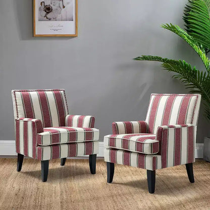 Lot de 2 fauteuils d'appoint rembourrés Sara avec clous décoratifs | Karat Home-Rayures Rouges