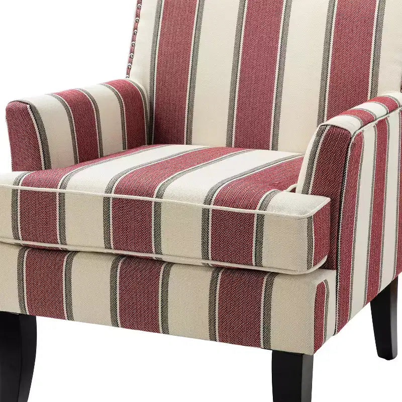 Lot de 2 fauteuils d'appoint rembourrés Sara avec clous décoratifs | Karat Home-Rayures Rouges