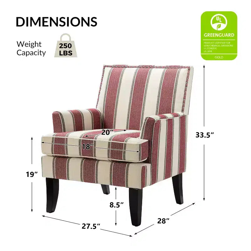 Lot de 2 fauteuils d'appoint rembourrés Sara avec clous décoratifs | Karat Home-Rayures Rouges