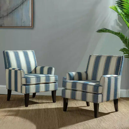 Lot de 2 fauteuils d'appoint rembourrés Sara avec clous décoratifs | Karat Home-Rayures Rouges
