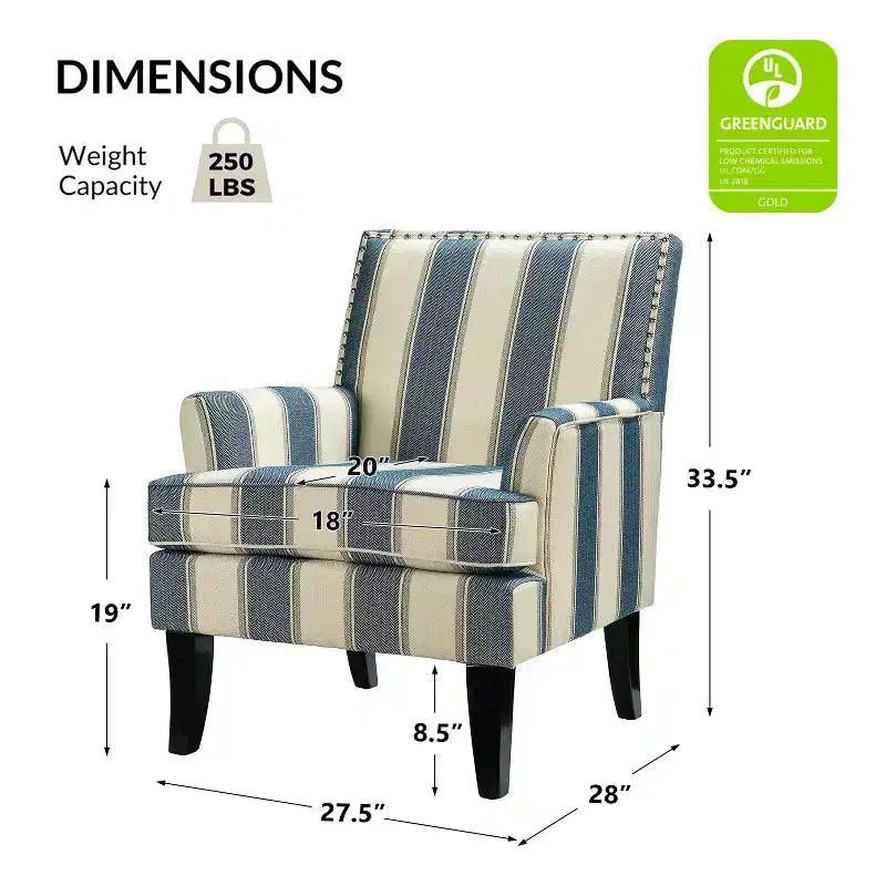 Lot de 2 fauteuils d'appoint rembourrés Sara avec clous décoratifs | Karat Home-Rayures Rouges