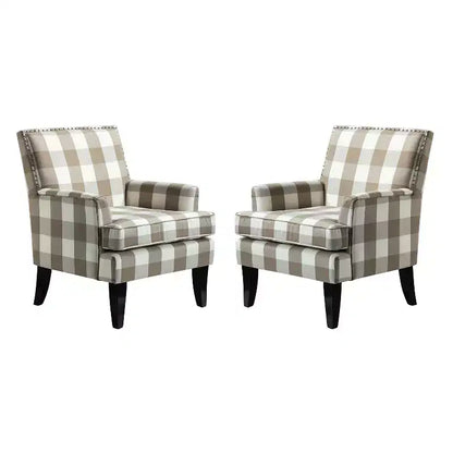 Set of 2 Sara Upholstered Accent Arm Chair with Nail Head Trim | Karat Home-Stripe Red