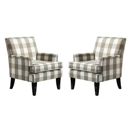 Set of 2 Sara Upholstered Accent Arm Chair with Nail Head Trim | Karat Home-Stripe Red