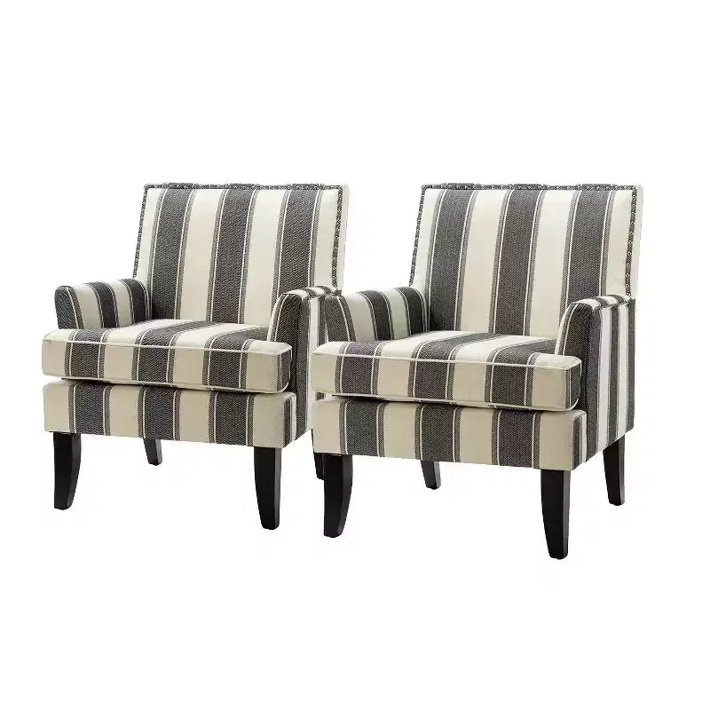 Lot de 2 fauteuils d'appoint rembourrés Sara avec clous décoratifs | Karat Home-Rayures Rouges