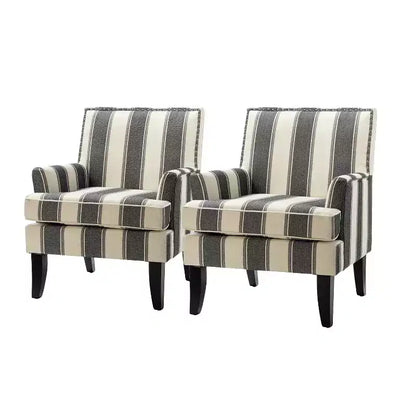 Lot de 2 fauteuils d'appoint rembourrés Sara avec clous décoratifs | Karat Home-Rayures Rouges