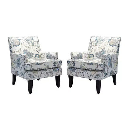 Lot de 2 fauteuils d'appoint rembourrés Sara avec clous décoratifs | Karat Home-Rayures Rouges