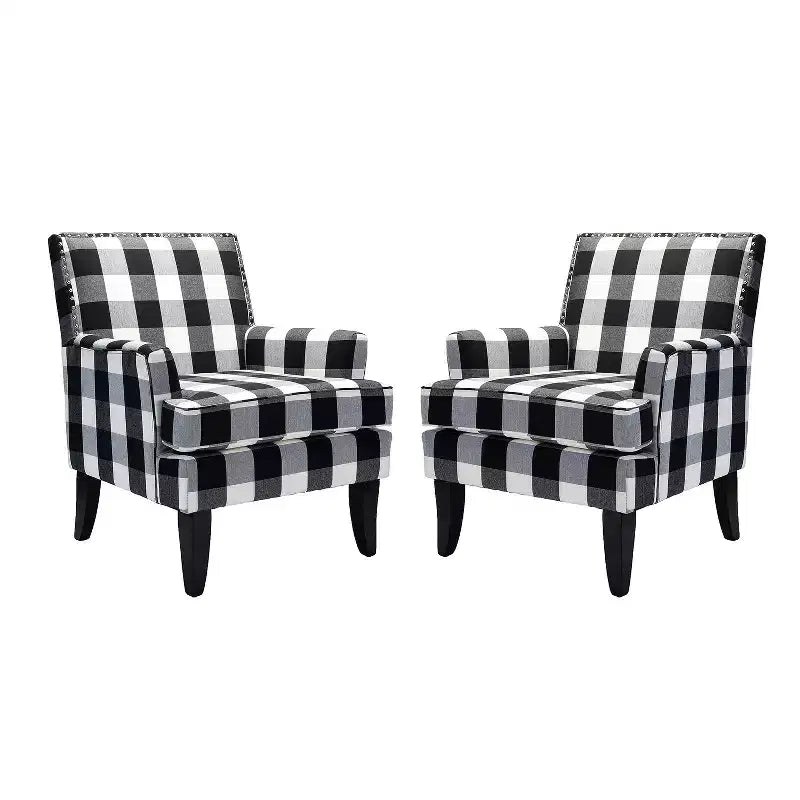 Lot de 2 fauteuils d'appoint rembourrés Sara avec clous décoratifs | Karat Home-Rayures Rouges