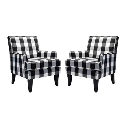 Lot de 2 fauteuils d'appoint rembourrés Sara avec clous décoratifs | Karat Home-Rayures Rouges