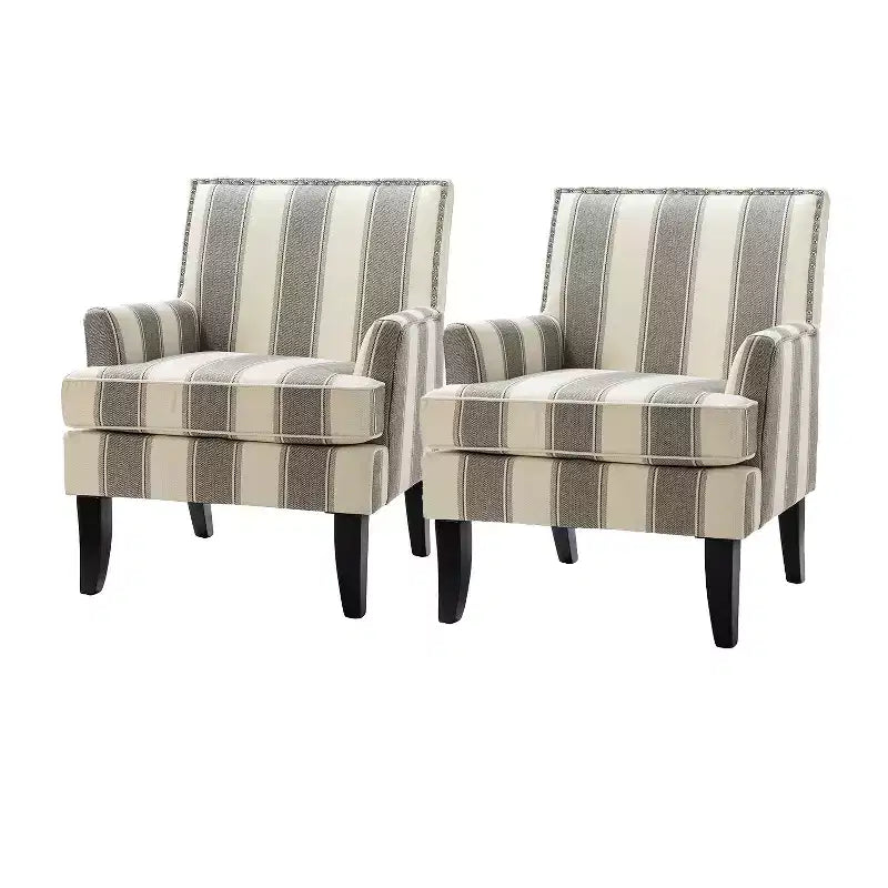 Lot de 2 fauteuils d'appoint rembourrés Sara avec clous décoratifs | Karat Home-Rayures Rouges