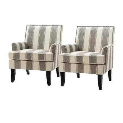 Lot de 2 fauteuils d'appoint rembourrés Sara avec clous décoratifs | Karat Home-Rayures Rouges