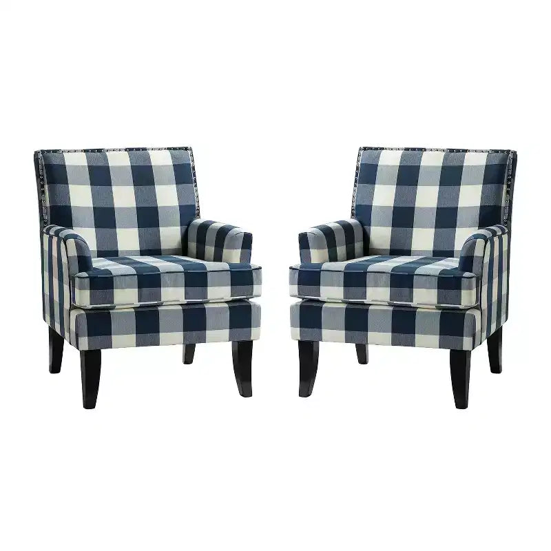 Lot de 2 fauteuils d'appoint rembourrés Sara avec clous décoratifs | Karat Home-Rayures Rouges
