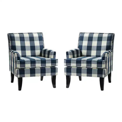 Lot de 2 fauteuils d'appoint rembourrés Sara avec clous décoratifs | Karat Home-Rayures Rouges