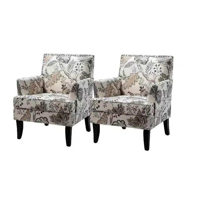 Lot de 2 fauteuils d'appoint rembourrés Sara avec clous décoratifs | Karat Home-Rayures Rouges