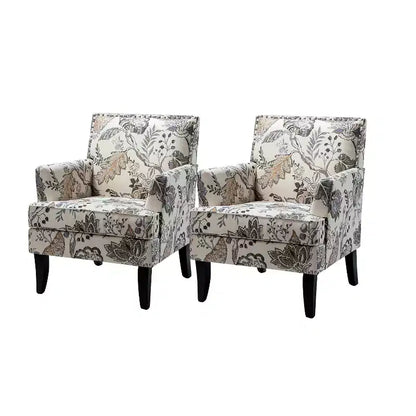 Lot de 2 fauteuils d'appoint rembourrés Sara avec clous décoratifs | Karat Home-Rayures Rouges