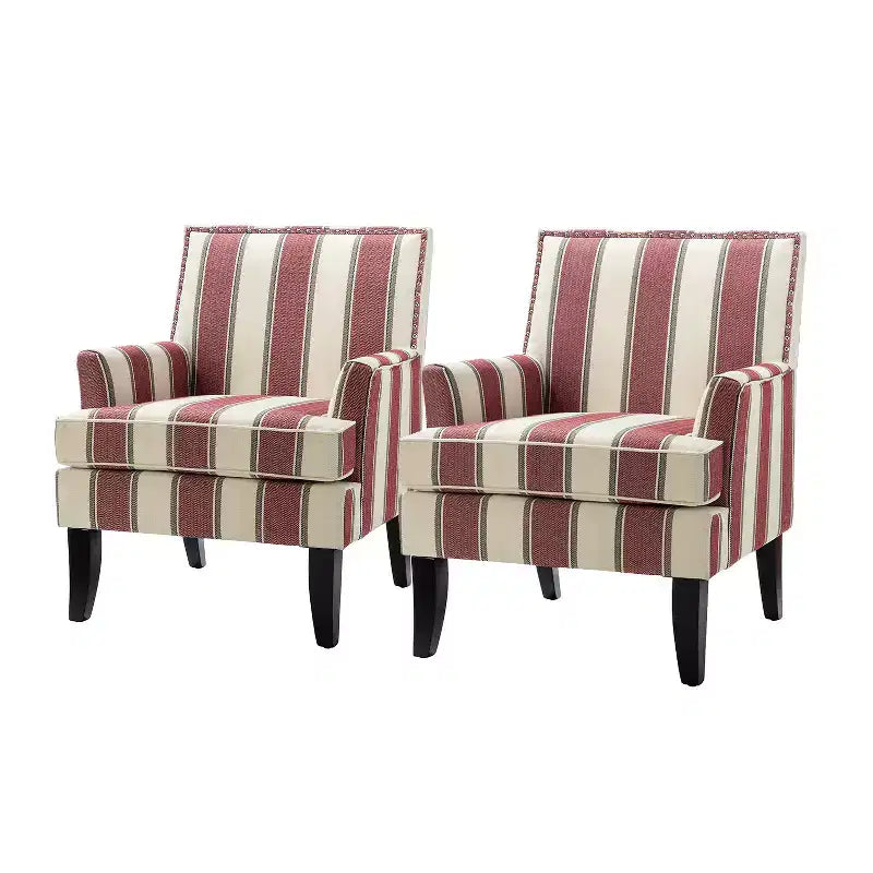 Lot de 2 fauteuils d'appoint rembourrés Sara avec clous décoratifs | Karat Home-Rayures Rouges