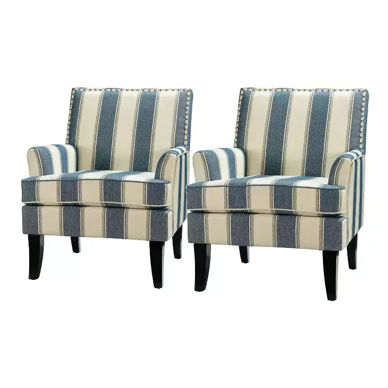 Lot de 2 fauteuils d'appoint rembourrés Sara avec clous décoratifs | Karat Home-Rayures Rouges