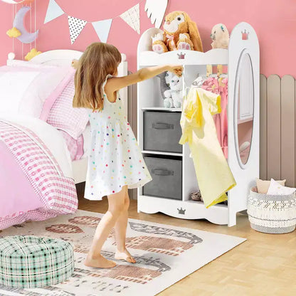 Costway Armoire Penderie Rangement pour Enfants avec Miroir et Bacs à Jouets