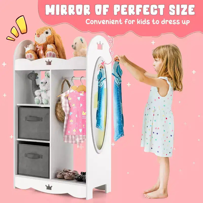 Costway Armoire Penderie Rangement pour Enfants avec Miroir et Bacs à Jouets