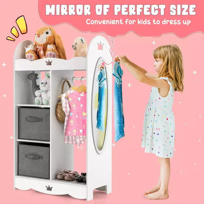 Costway Armoire Penderie Rangement pour Enfants avec Miroir et Bacs à Jouets