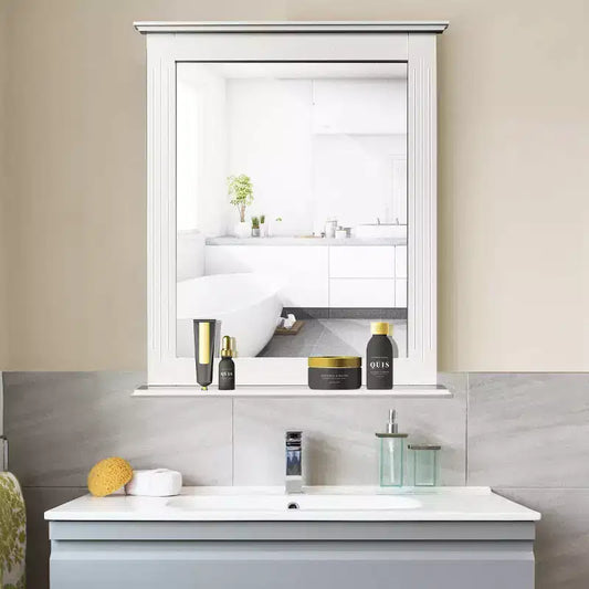 Miroir Mural de Salle de Bain Costway avec Étagère Miroir de Maquillage Carré Utilisation Polyvalente