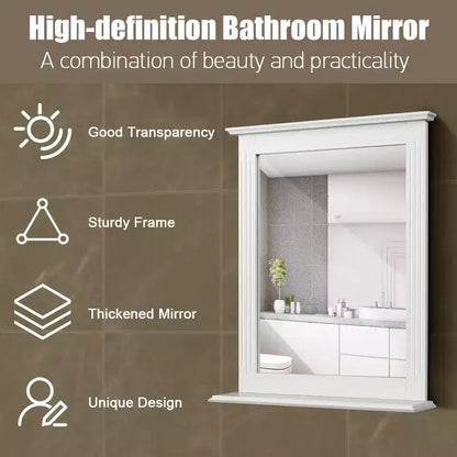 Miroir Mural de Salle de Bain Costway avec Étagère Miroir de Maquillage Carré Utilisation Polyvalente