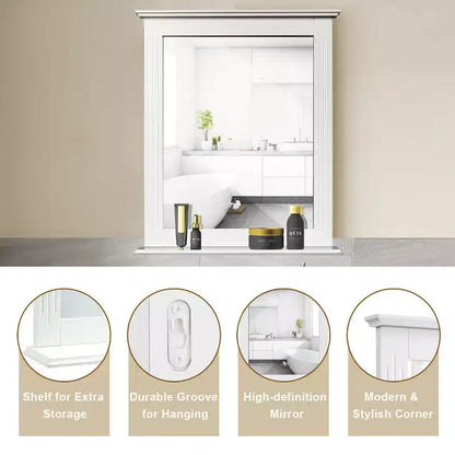 Miroir Mural de Salle de Bain Costway avec Étagère Miroir de Maquillage Carré Utilisation Polyvalente
