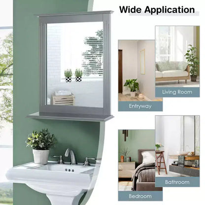 Miroir mural de salle de bain Costway avec étagère, miroir de maquillage polyvalent