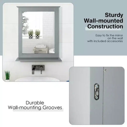 Miroir mural de salle de bain Costway avec étagère, miroir de maquillage polyvalent