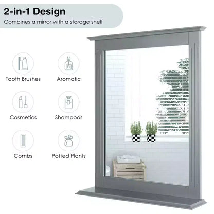 Miroir mural de salle de bain Costway avec étagère, miroir de maquillage polyvalent