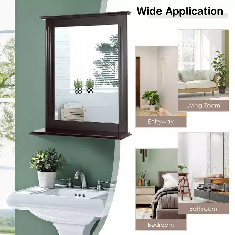Miroir mural de salle de bain Costway avec étagère, miroir de maquillage polyvalent
