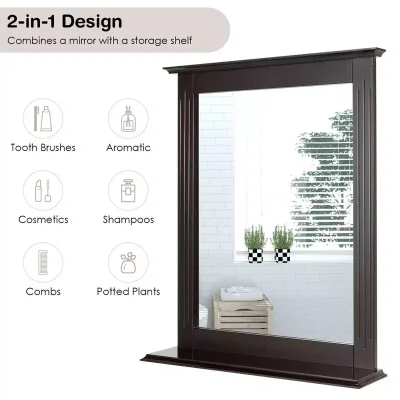 Miroir mural de salle de bain Costway avec étagère, miroir de maquillage polyvalent