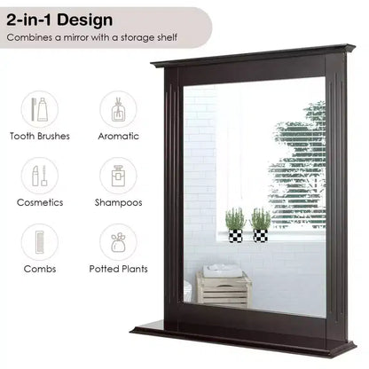 Miroir mural de salle de bain Costway avec étagère, miroir de maquillage polyvalent