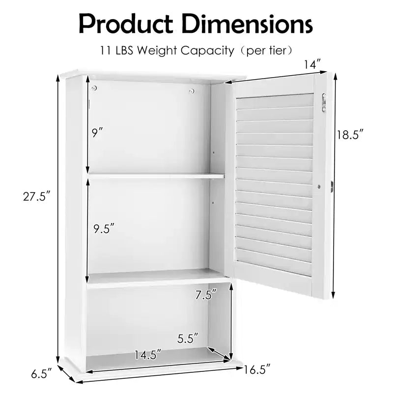 Costway Armoire Murale Meuble de Rangement Salle de Bain Suspendue 70 cm Hauteur Réglable