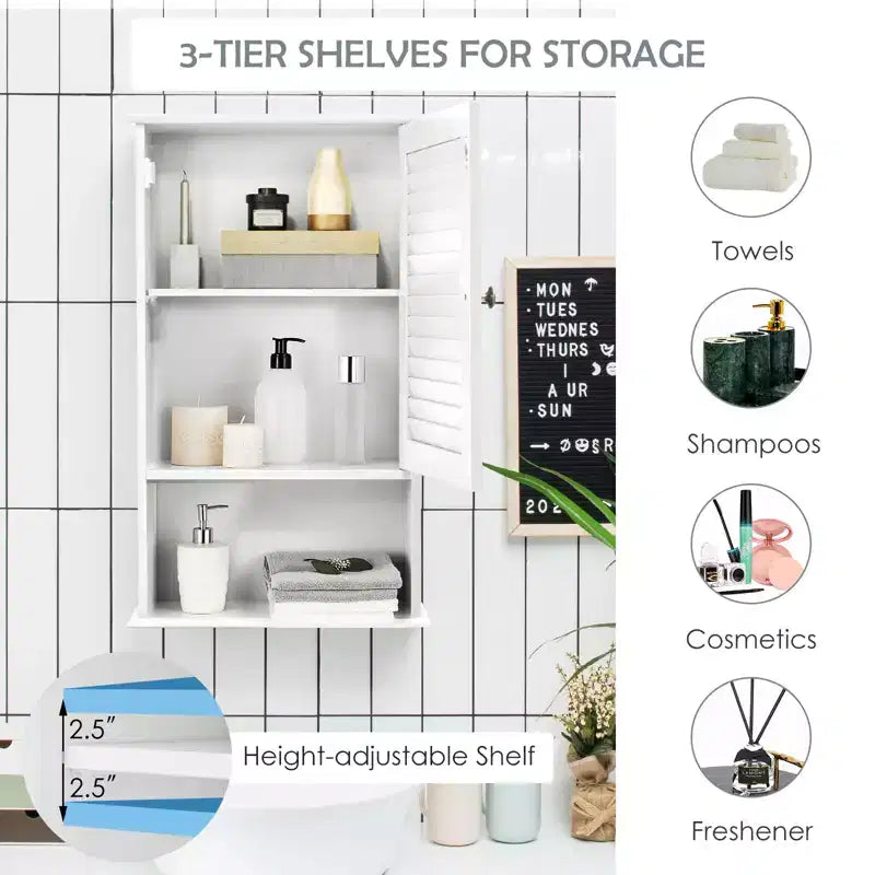 Costway Armoire Murale Meuble de Rangement Salle de Bain Suspendue 70 cm Hauteur Réglable