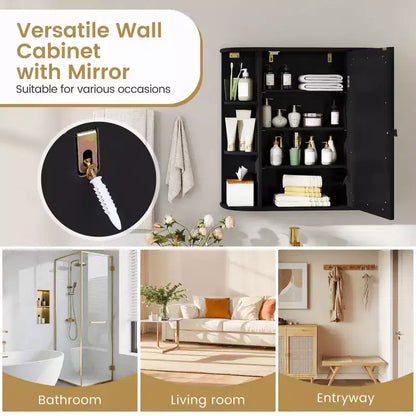 Costway Armoire de Toilette Murale Multifonctionnelle avec Miroir Gris/Blanc/Noir/Marron