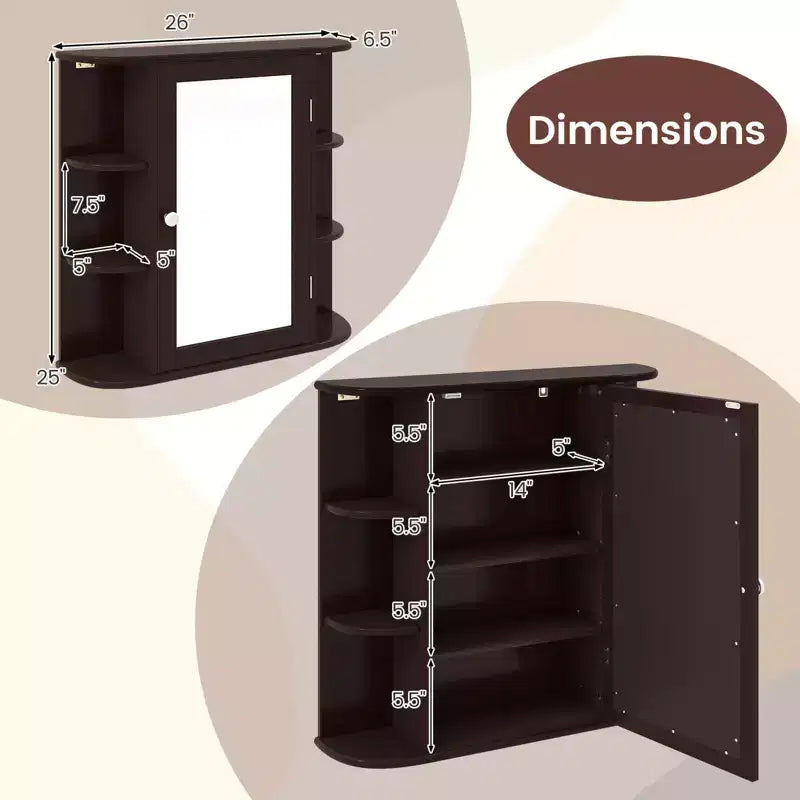 Costway Armoire de Toilette Murale Multifonctionnelle avec Miroir Gris/Blanc/Noir/Marron