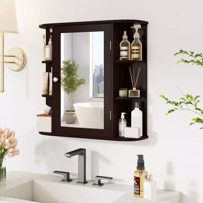 Costway Armoire de Toilette Murale Multifonctionnelle avec Miroir Gris/Blanc/Noir/Marron