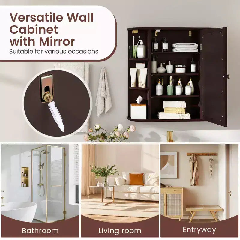 Costway Armoire de Toilette Murale Multifonctionnelle avec Miroir Gris/Blanc/Noir/Marron