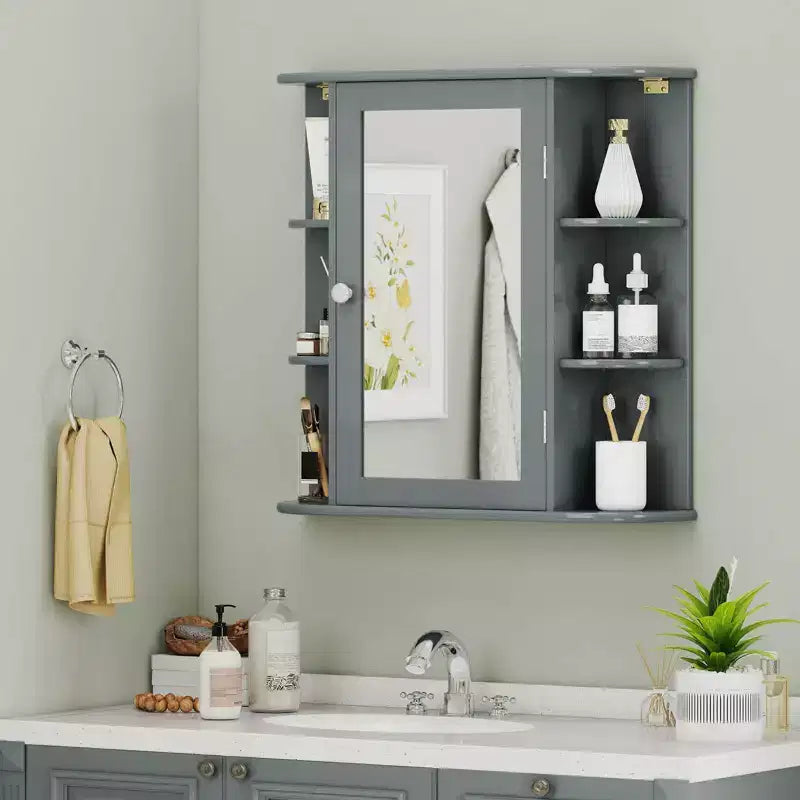 Costway Armoire de Toilette Murale Multifonctionnelle avec Miroir Gris/Blanc/Noir/Marron