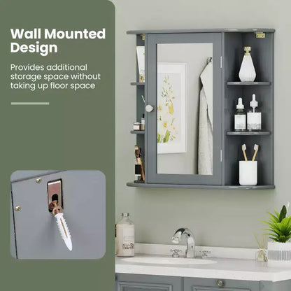Costway Armoire de Toilette Murale Multifonctionnelle avec Miroir Gris/Blanc/Noir/Marron