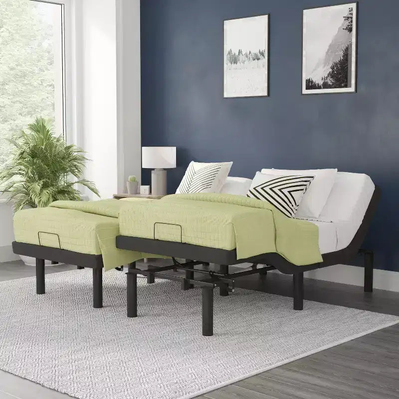 Base de lit tapissée réglable Flash Furniture Selene avec télécommande sans fil, trois hauteurs de pieds et inclinaison indépendante de la tête et des pieds