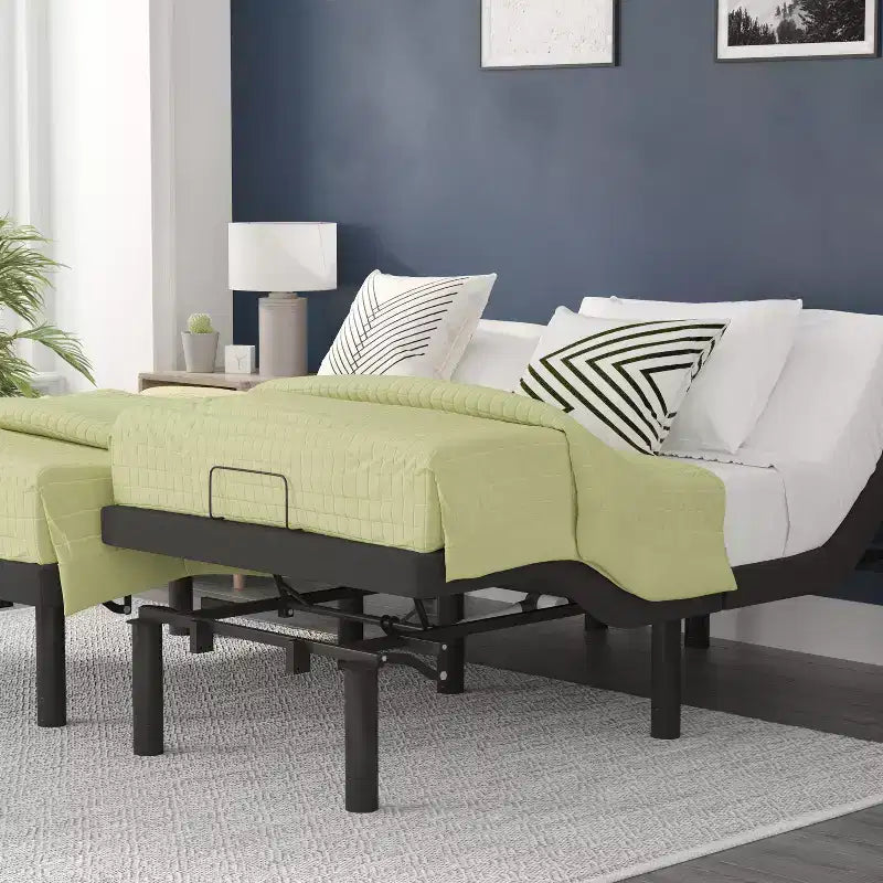 Base de lit tapissée réglable Flash Furniture Selene avec télécommande sans fil, trois hauteurs de pieds et inclinaison indépendante de la tête et des pieds