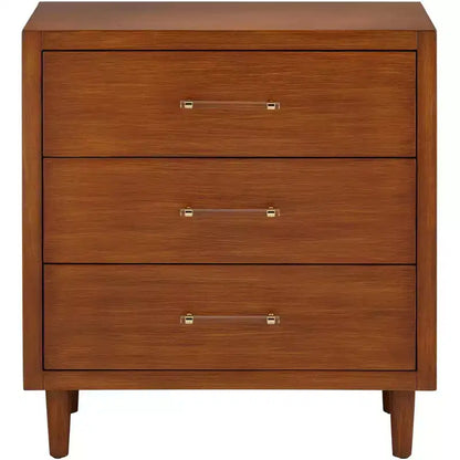 55 Downing Street Ollie Armoire à 3 tiroirs en teck brossé de 32 po de large avec poignées en cristal