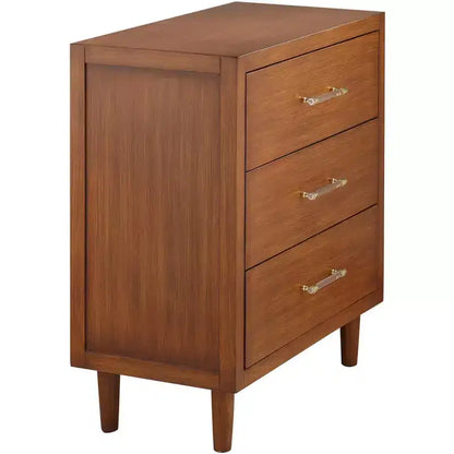 55 Downing Street Ollie Armoire à 3 tiroirs en teck brossé de 32 po de large avec poignées en cristal