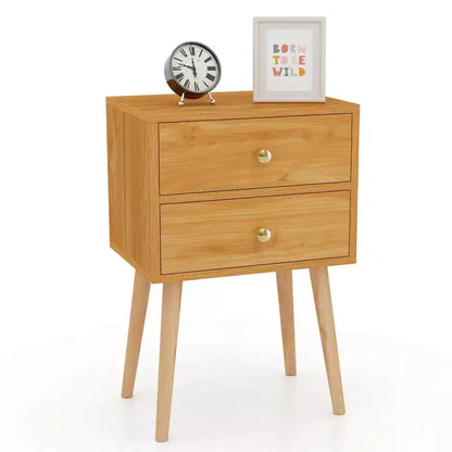 Costway Mid Century Modern 2 Drawers Nightstand In Natural Sofa Side Table End Table