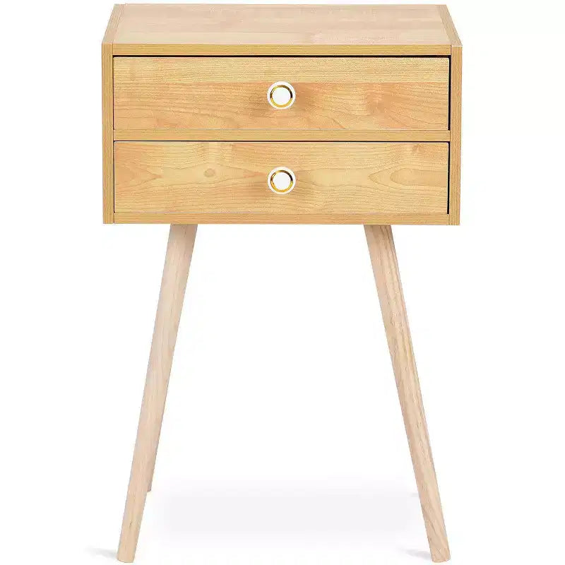Table de chevet Costway Mid Century Modern à 2 tiroirs, table d'appoint/bout de canapé en bois naturel