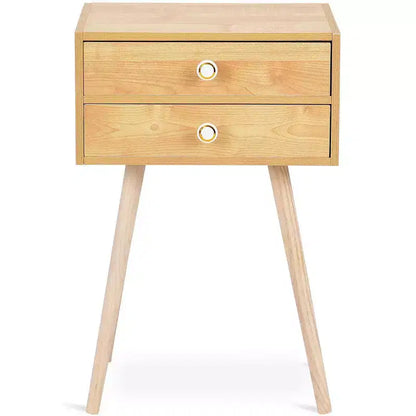 Table de chevet Costway Mid Century Modern à 2 tiroirs, table d'appoint/bout de canapé en bois naturel
