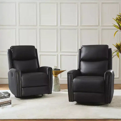 Lot de 2 fauteuils inclinables pivotants et à bascule Hilario de 77 cm de large en cuir véritable | ART OF LIVING DESIGNS