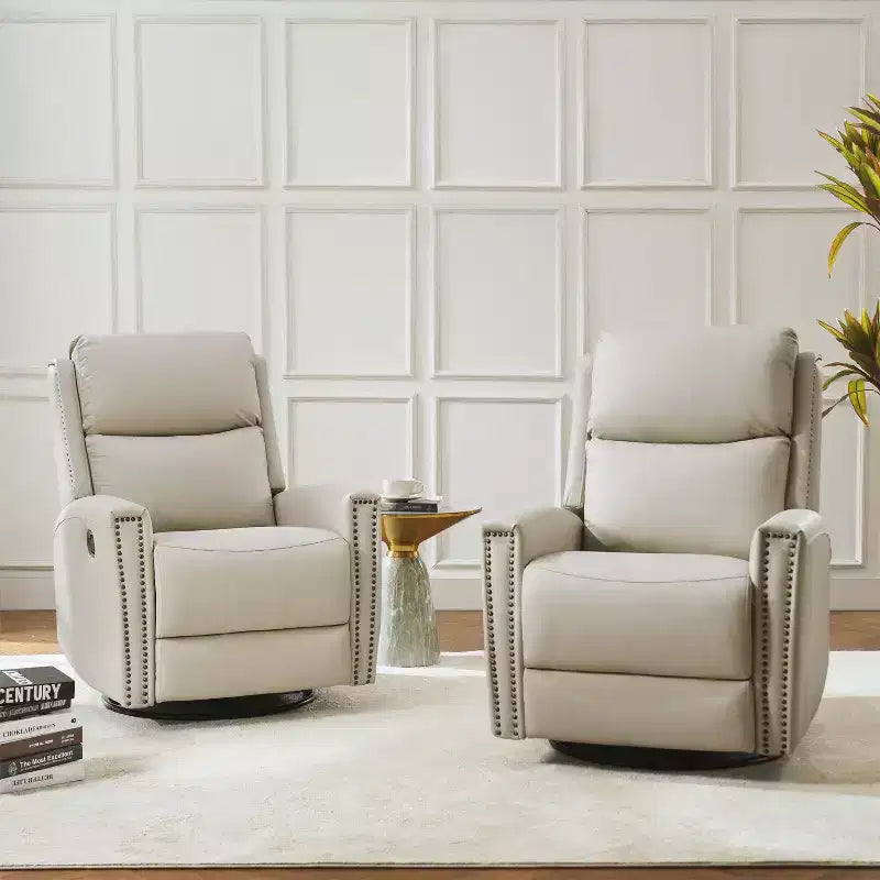 Lot de 2 fauteuils inclinables pivotants et à bascule Hilario de 77 cm de large en cuir véritable | ART OF LIVING DESIGNS