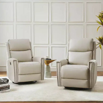 Lot de 2 fauteuils inclinables pivotants et à bascule Hilario de 77 cm de large en cuir véritable | ART OF LIVING DESIGNS